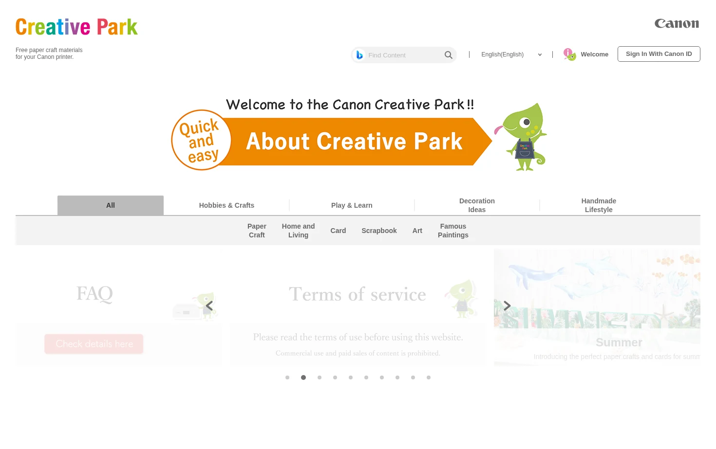 Canon Creative Park 页面快照